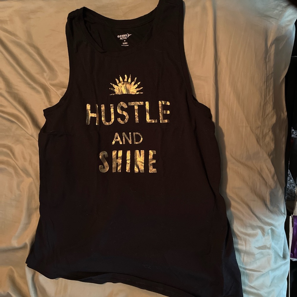 Black Tank Top with Gold Print